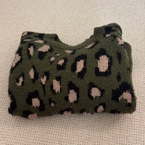 Apparis Olive and Black Leopard Print Sweater